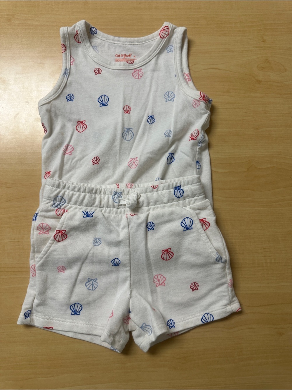 Cat & Jack White Shell-Print Tank Top and Shorts Set